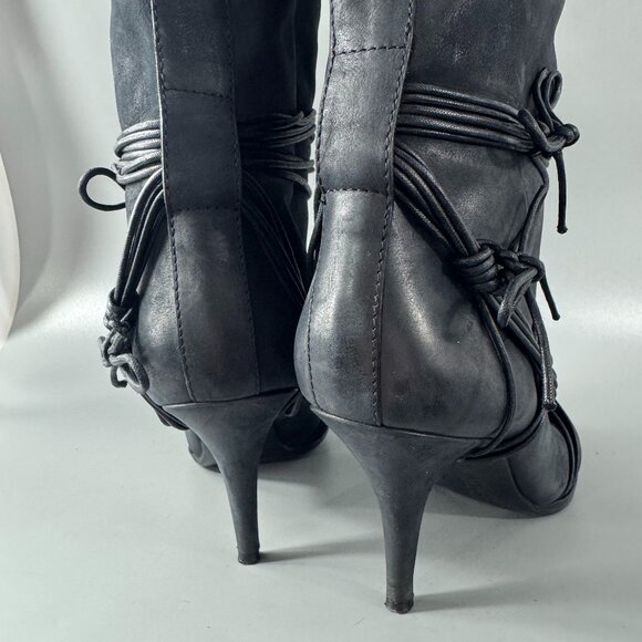 Authenitc Givenchy Black Leather Lace-up Knee-high Heel Boots, Size 40.5 - Picture 9 of 13